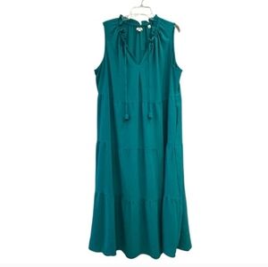 Max Studio Green Textured Scoop Neck Tiered Dress